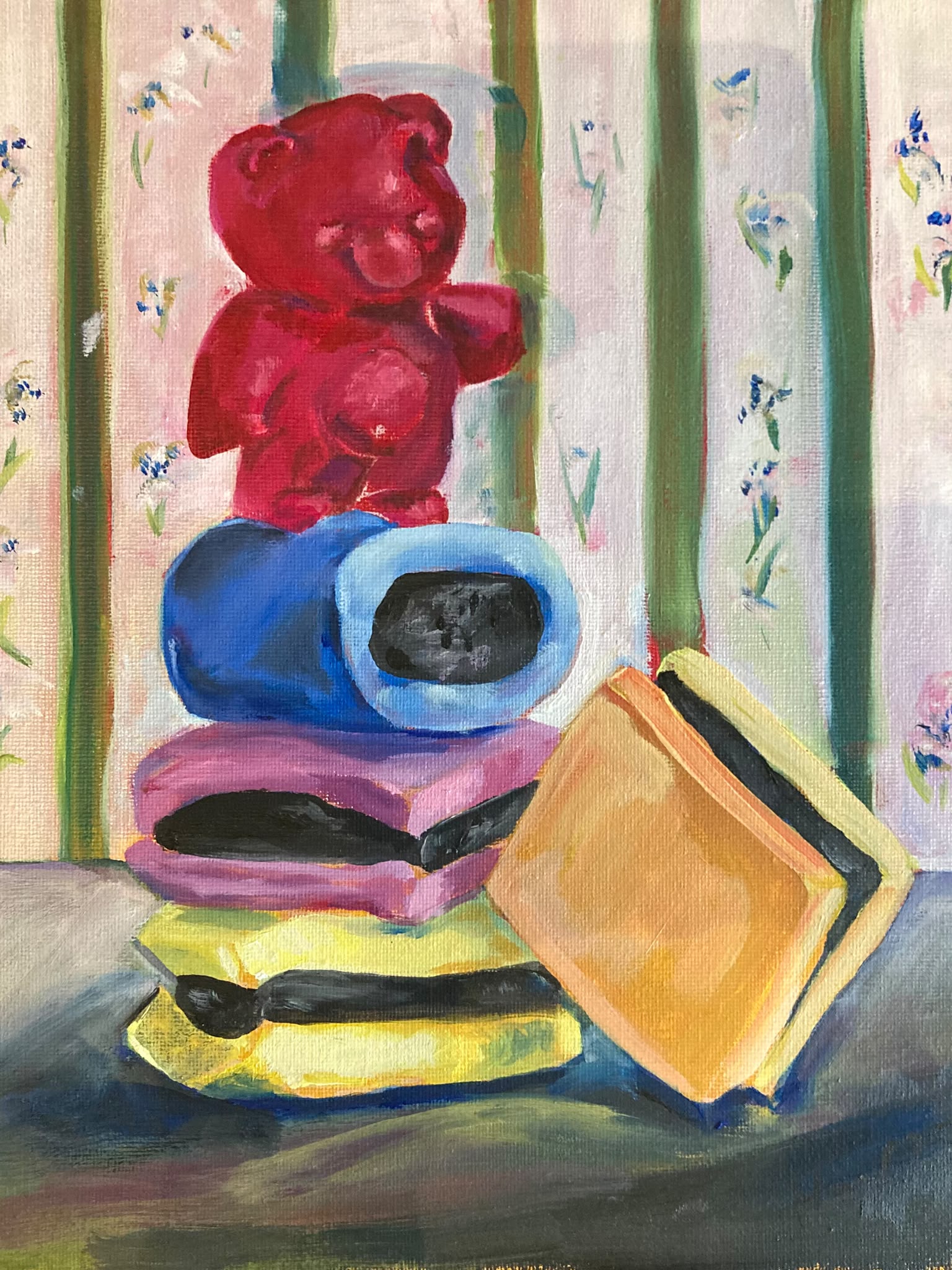 D2 Bärchen vor Biedermeiertapete, 24x30 Öl/Lw 350€
